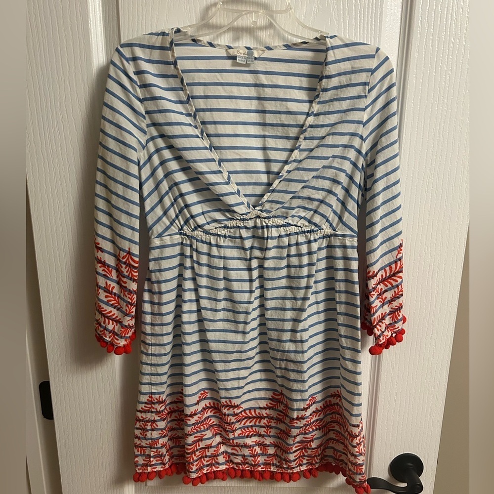 Boden Blue and Red Striped Mini Dress